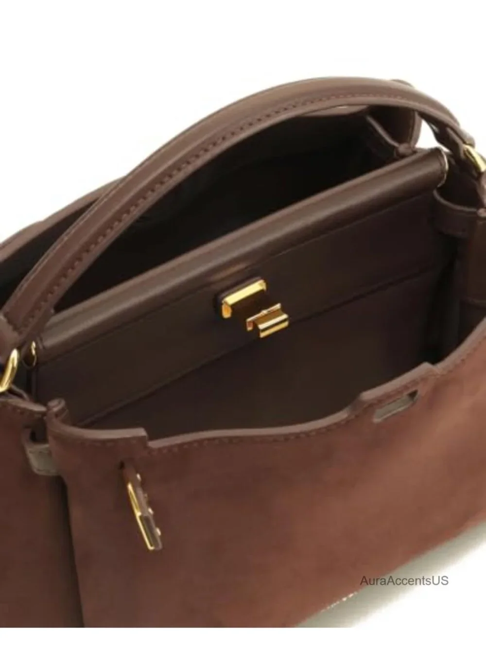Faux Suede Top Handle Satchel Bag with Gold Hardware Crossbody